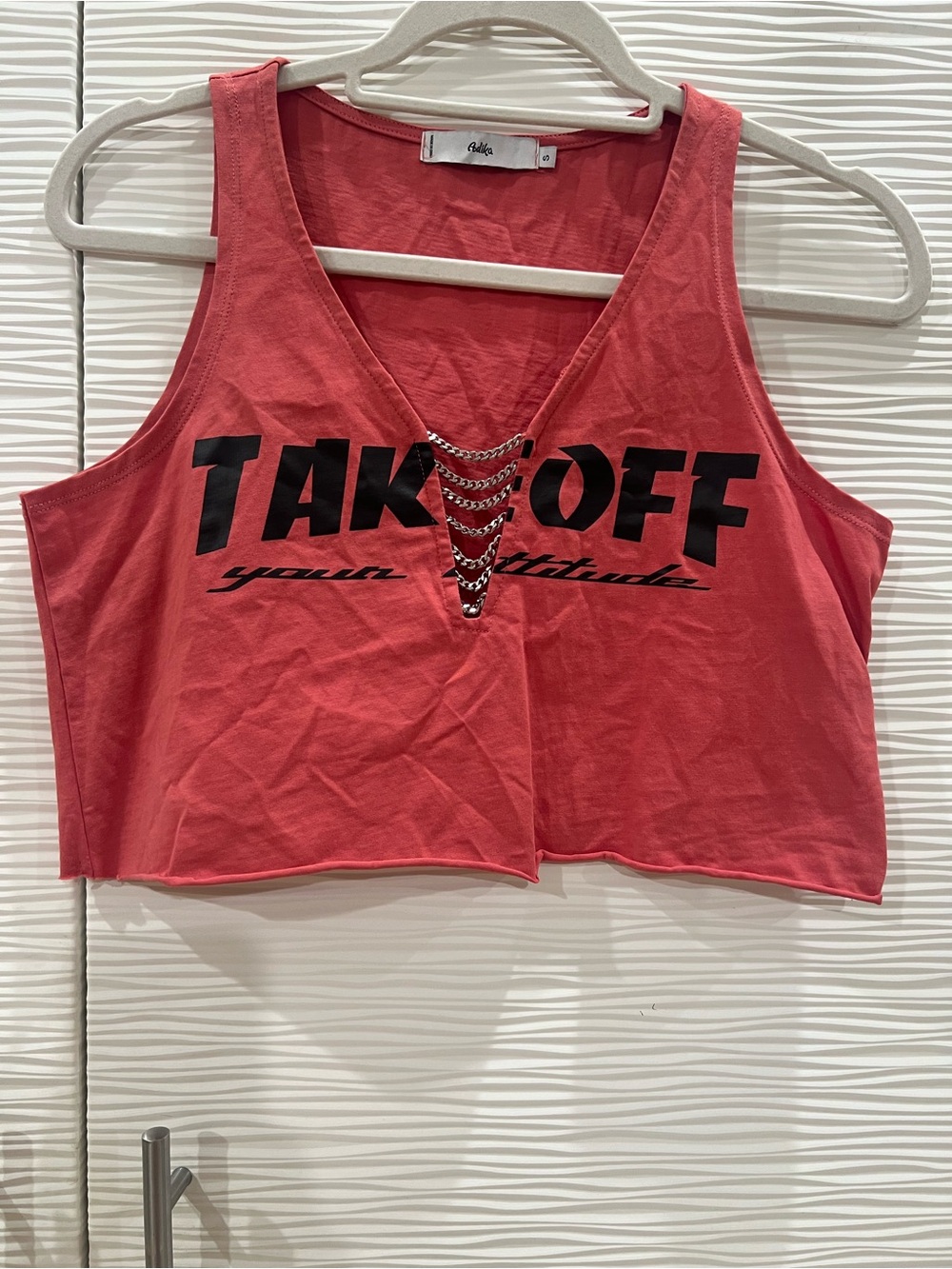 Adika Coral Pink Cropped Tank with Chain V-Neck